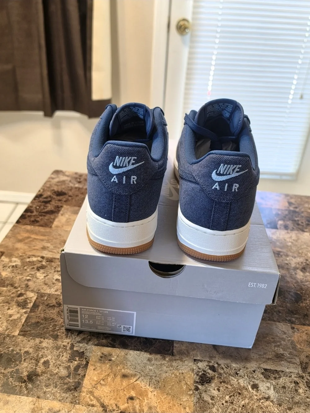 Nike Air Force 1 '07 LV8 Denim Navy Blue White Sneakers Men's 12